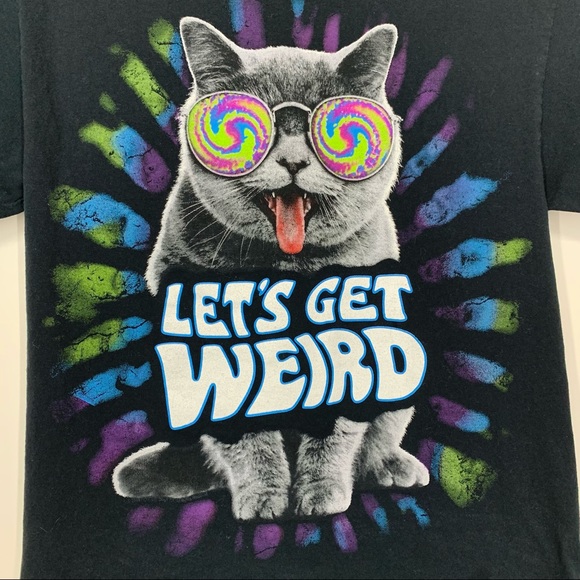 Warped Sunglasses Let’s Get Weird Cat Tee Black Purple Multi Unisex Size Small - Picture 3 of 9